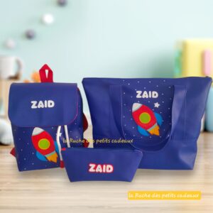 TRIO THEME ESPACE  AVEC LE MOTIF FUSEE